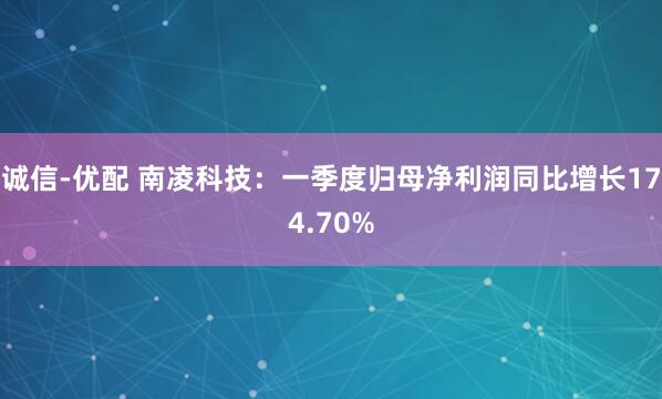 诚信-优配 南凌科技：一季度归母净利润同比增长174.70%