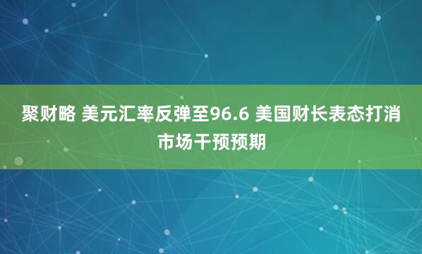 聚财略 美元汇率反弹至96.6 美国财长表态打消市场干预预期